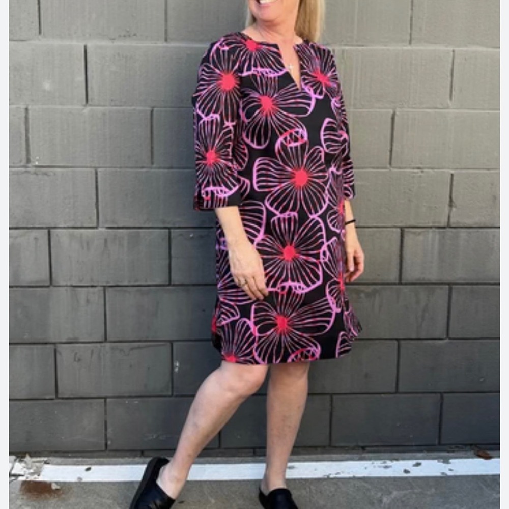 Lesley Evers - Ellie Dress - Primrose - Floral - Black Pink Purple -Pockets - XS